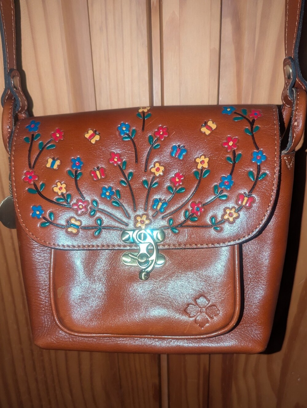 Patricia Nash Leandra Leather Crossbody with Multi-Color Embossed Flowersl